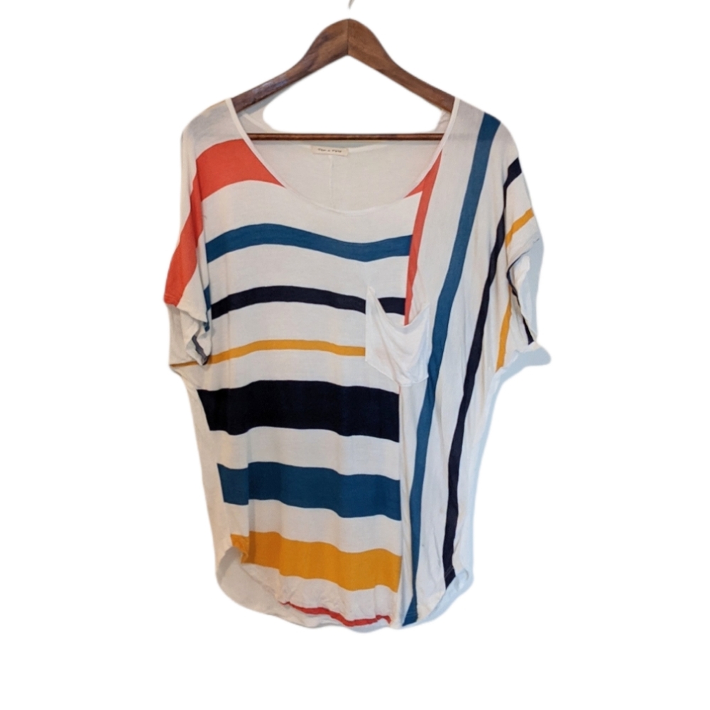 Tea n Rose Rainbow Striped Slouchy Tee size L
